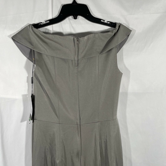 NWT La Femme [SZ 6 ] Surplice Off the Shoulder Column Gown in Pewter‎ - Picture 11 of 12